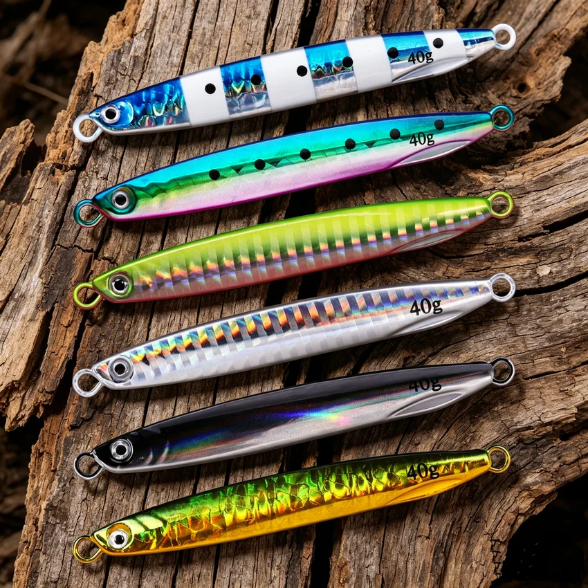 1 Stück 40g 30g 21g 17g -7g Salzwasser Slow Jigging Köder Holografischer Metall-Jig-Köder mit Assist-Haken für Thunfisch und Zackenbarsch – Detail 2