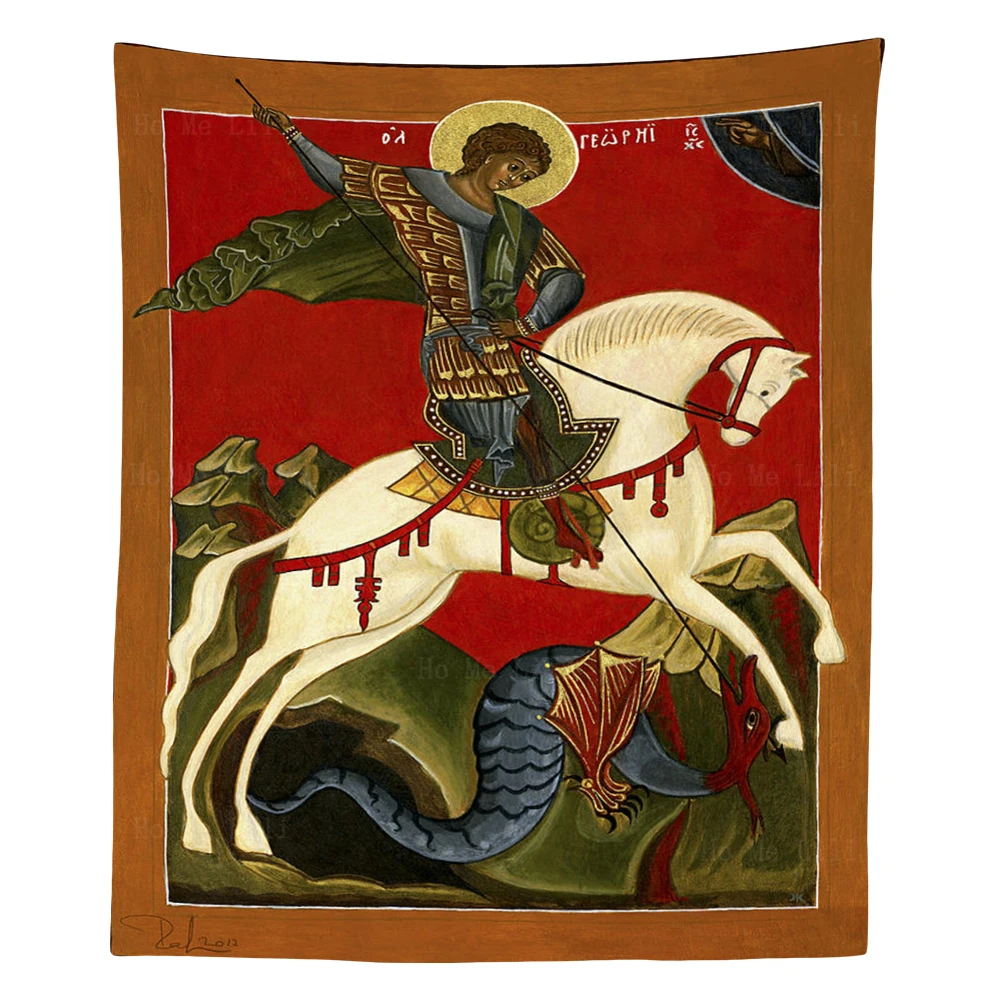 St George Slaying Of The Dragon The Legend Behind The Hero Russian Orthodox Icon Tapestry By Ho Me Lili For Livingroom Decor