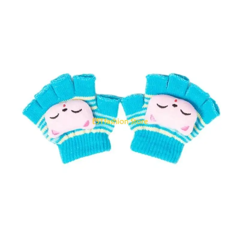 Y5GC Children Indoor Half Finger Gloves Handwoven Gloves Kids Hand Warmers Breathable Thicken Mittens Unisex Baby Hand Gloves