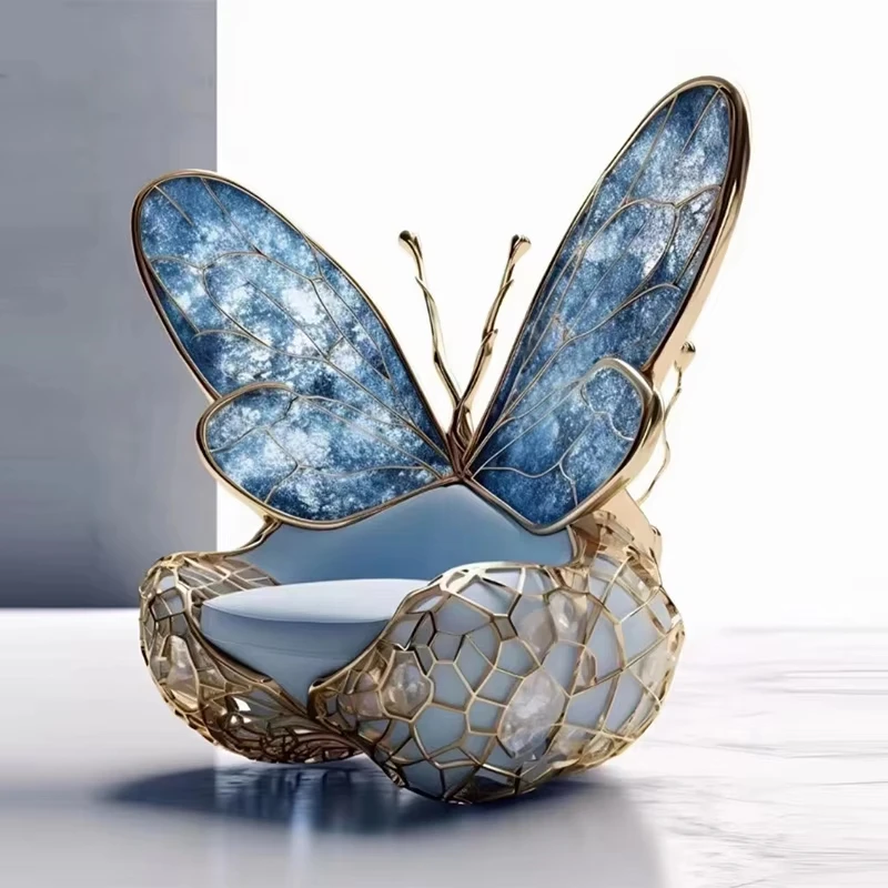 Light luxury retro Nordic modern irregular personality butterfly-shaped single leisure chair solid wood home furniture