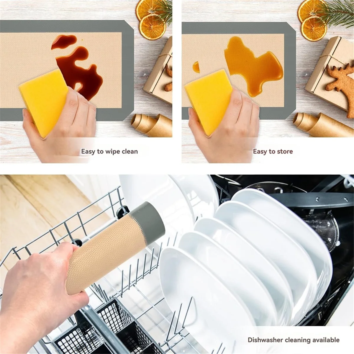 

A71P 3PCS Silicone Baking Mat Reusable Baking Mat Non-Stick for Baking Oven Baking Sheet for Making Cookies Macaroons Gray