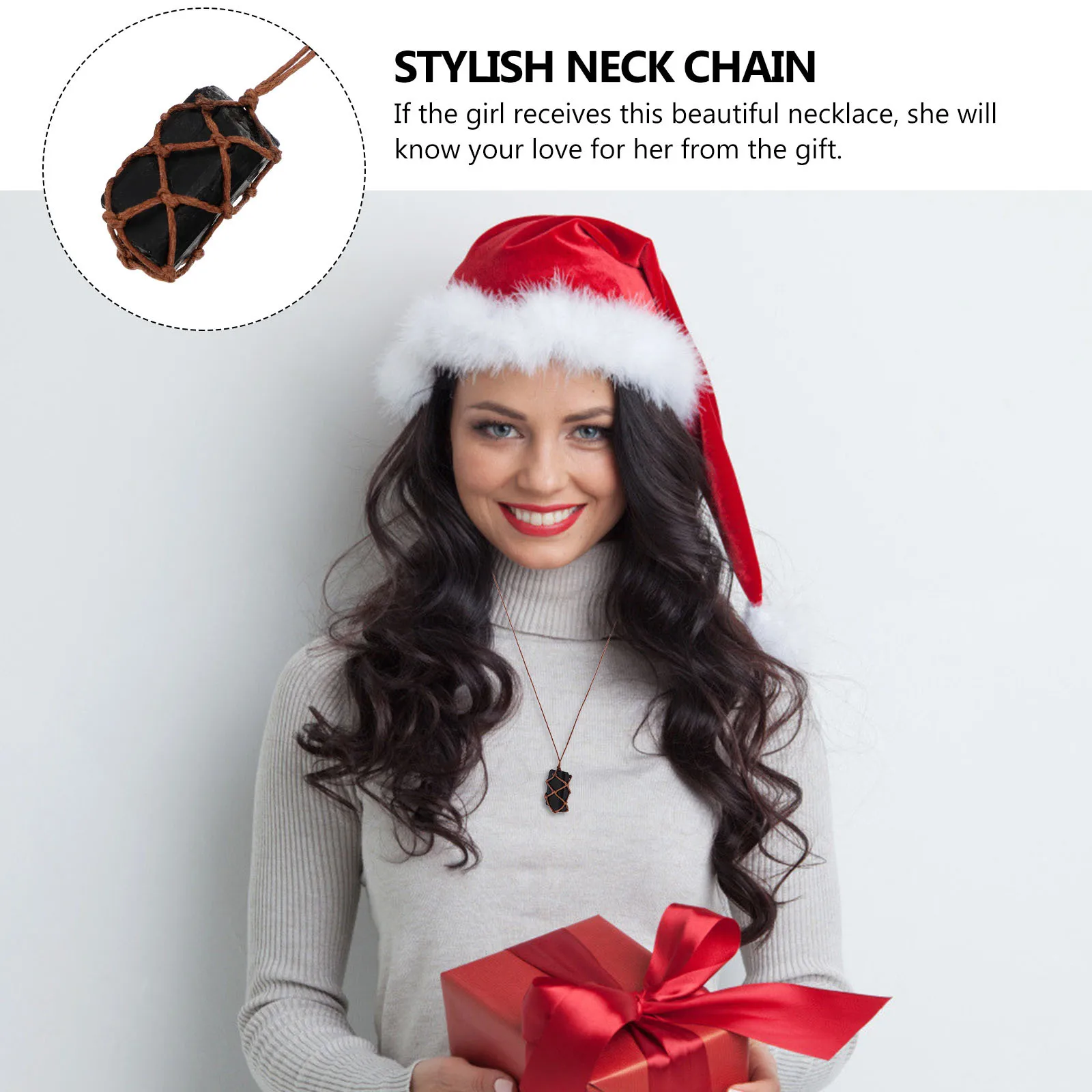 

1Pcs Black Tourmaline Pendant Exquisite Necklace Stylish Neck Chain Stone Hand Woven Fashionable Women Gift