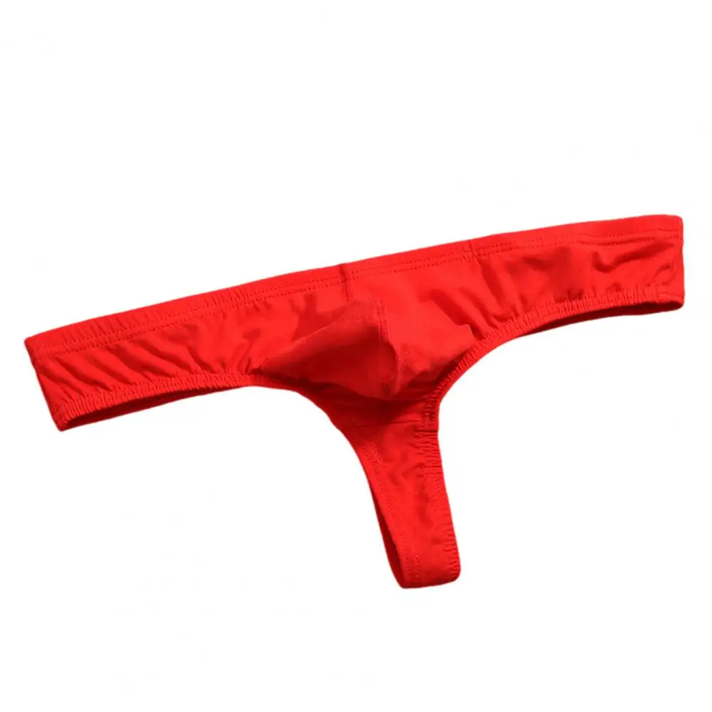 Men Sexy Thong Solid Color T-String Three-Point U Convex Bag Briefs Low-rise Elastic Breathable Panties