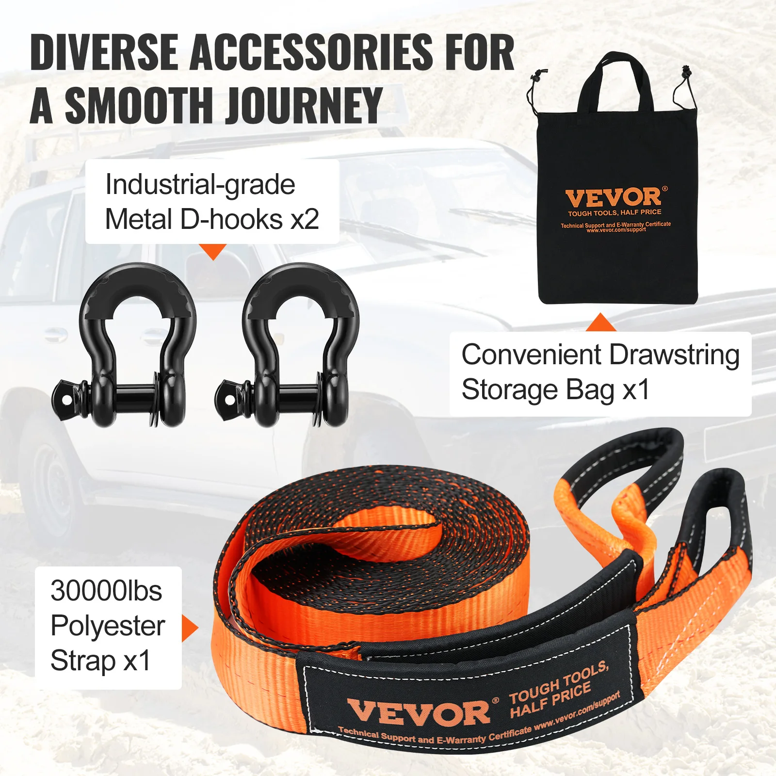 Imagem -05 - Vevor-off-road Kit de Recuperação com Poliéster Tow Strap D-ring Grilhões Bolsa de Armazenamento para Atv Jeep 484092 Lbs Capacidade