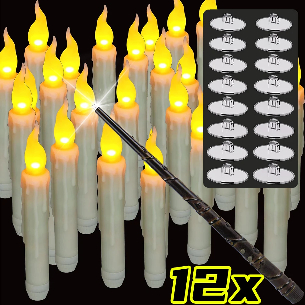 

12 шт. плавающие свечи, волшебная палочка, пульт дистанционного управления с крючком, теплый свет, украшение, беспламенный на батарейках, домашний подарок на день рождения