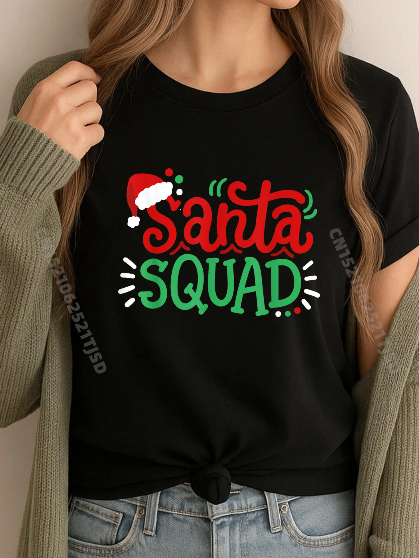 

Санта-Клаус отряд, одинаковые семейные рождественские черные рубашки, футболки с рисунком, женские вечерние футболки