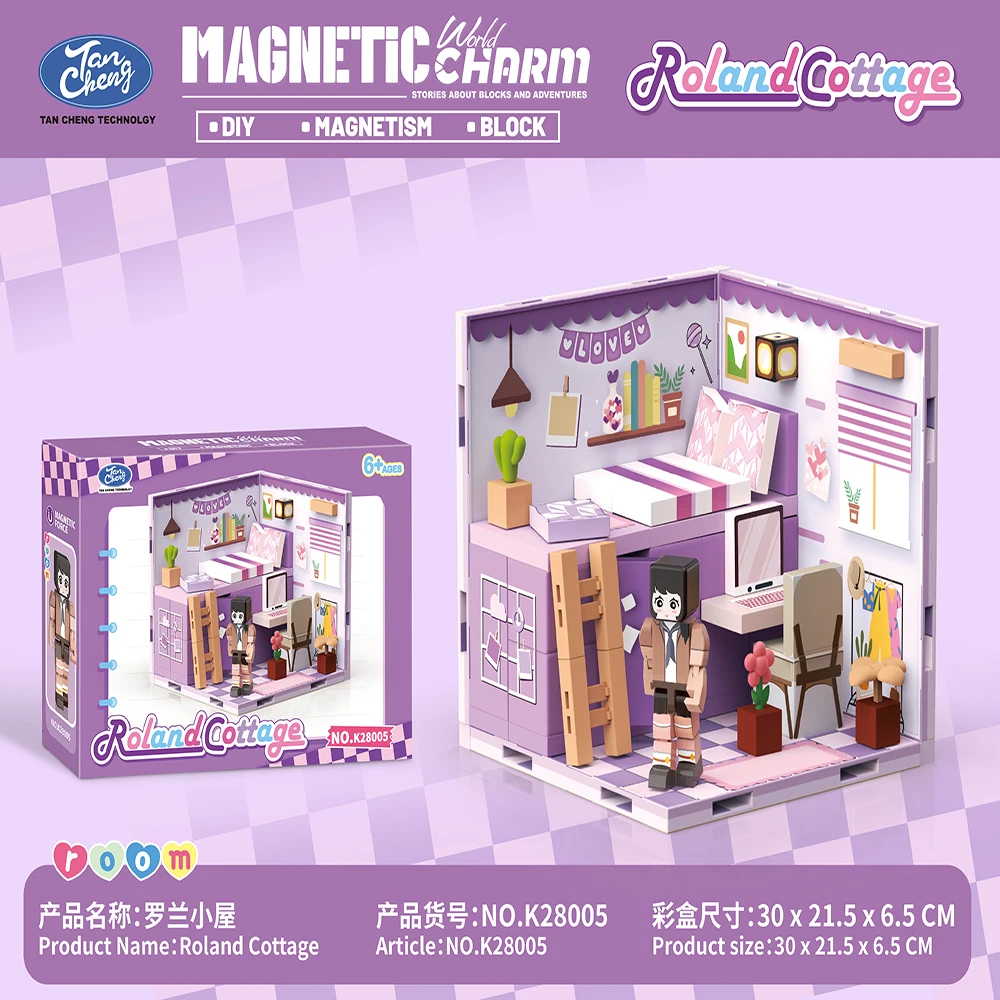 Brinquedo magnético sonhador diy casa quente tempo-creativo montado à mão-bloco de construção modelo villa, educação stem