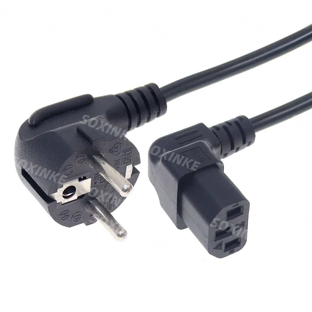 Angled C13 Computer EU Power Cable European Type F Adapter Plug to IEC C13 Extension Cord For Monitor PDU Antminer Printer 1m