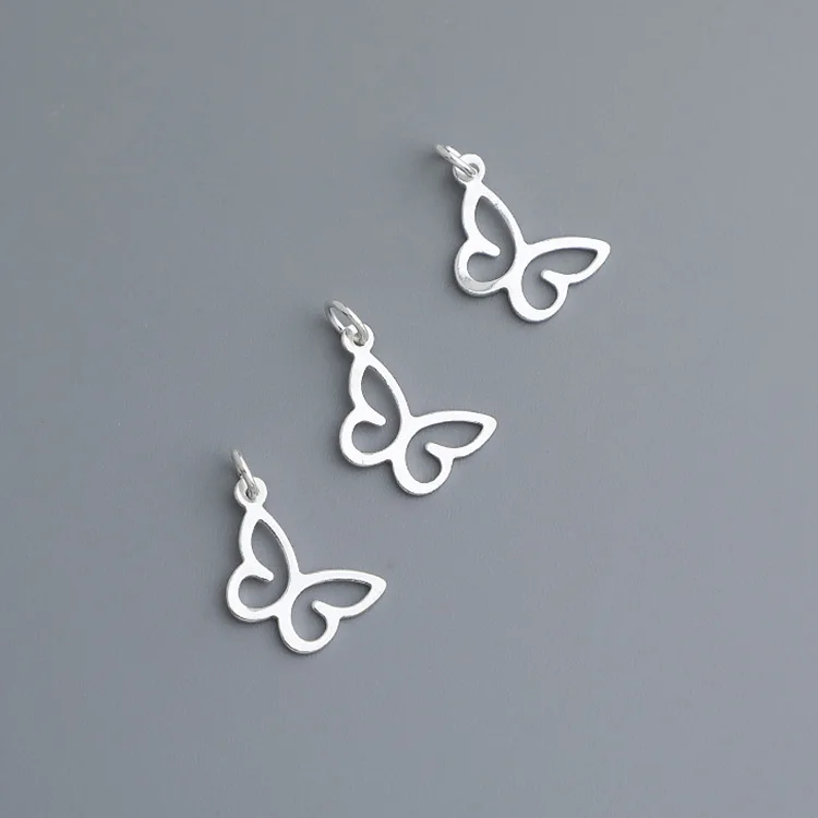 1pc 925 Sterling Silver Pretty Butterfly Ring Pendants 12x8mm Fancy Crystal/Preals Jewelry Silver Charms DIY Bracelets Necklace