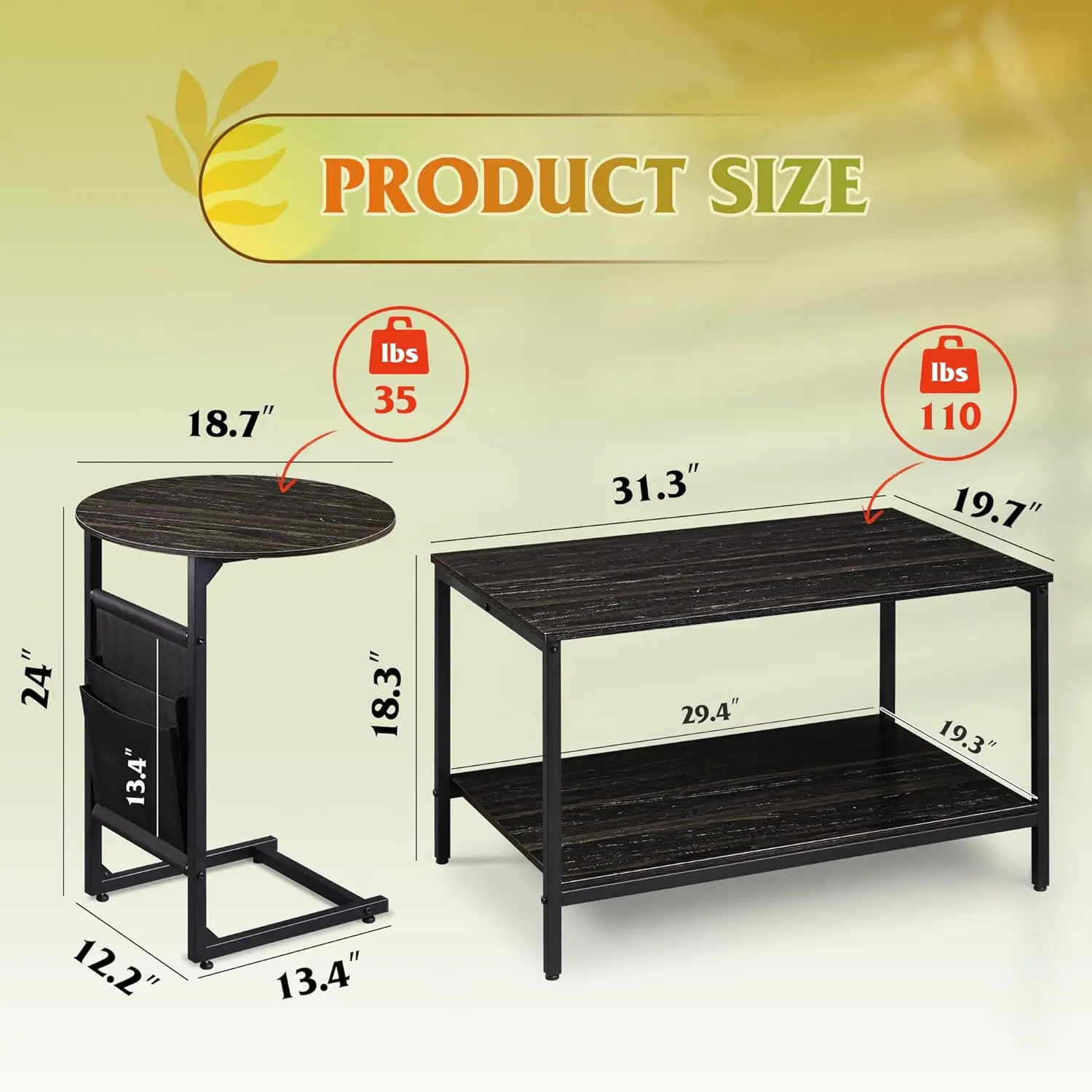 

Журнальный столик Wlive, маленькие журнальные столики для гостиной 31,3 дюйма и 18,7 дюйма, современный центральный стол и набор приставных столиков с местом для хранения вещей