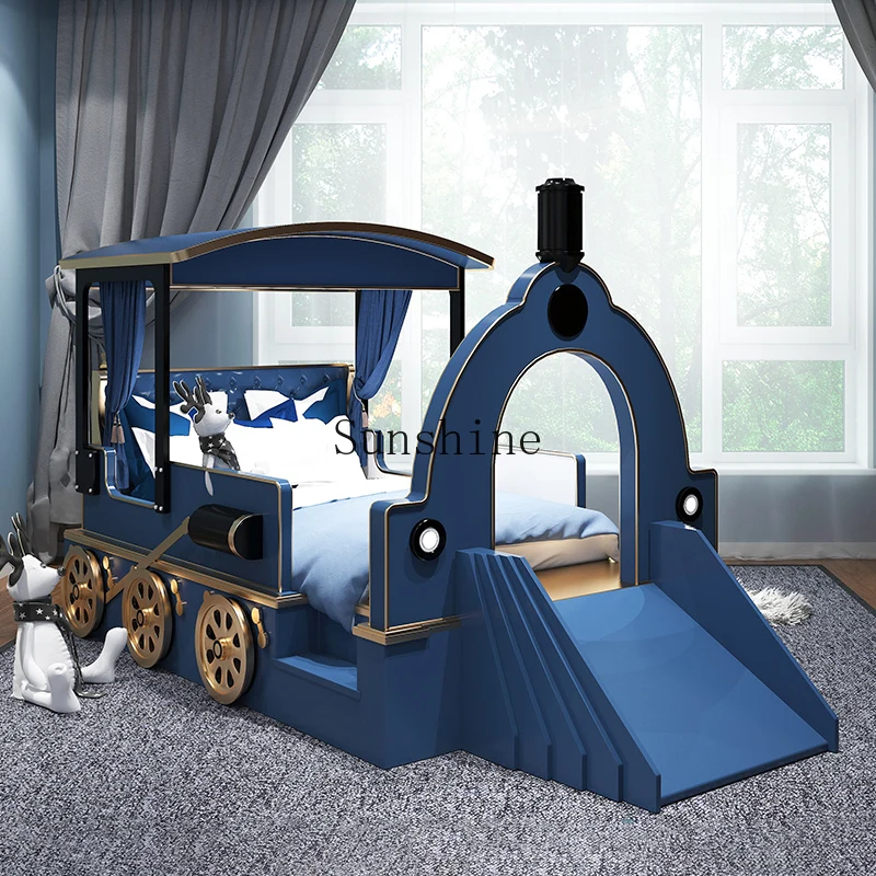 Wonderful childhood creative children's bed solid wood theme hotel train boy single bed