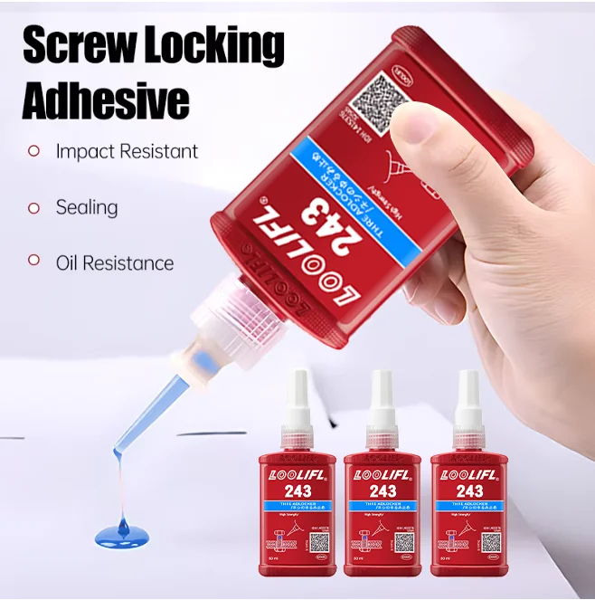 Threadlocker 243 Thread Locking Compound Anaerobic Adhesive Sealant, Medium Strength, Anti-Loosening, Anti-Rust, Oil-Resistant, High Temperature Resistant, Removable, Universal Type