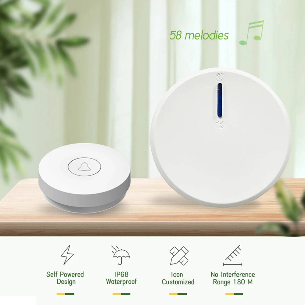 

Современный беспроводной дверной звонок с автономным питанием, без проводов и батарей, с вилкой стандарта США/ЕС, для использования в отелях и домах