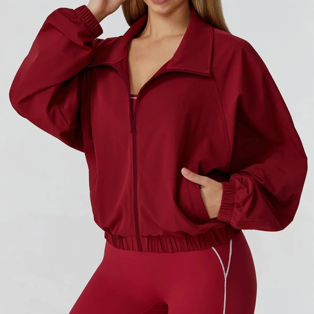 Autumn Women Sports Jacket Quick Dry Stand Up Collar Zipper Coats Windproof Outdoor Running Yoga Jacket Loose Gym Sportswear