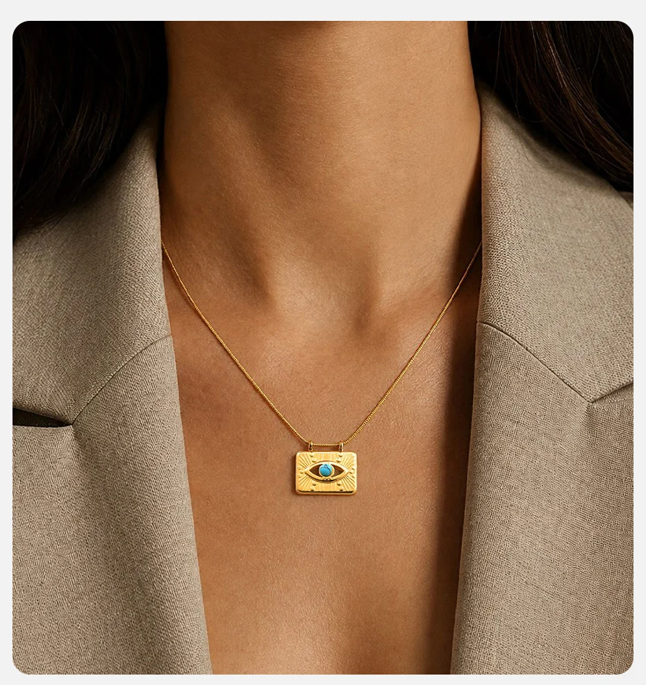 Vnox Vintage Böses-Auge-Anhänger-Halsketten für Frauen, vergoldeter Edelstahl, Türkis-Schlangenkette, Anhänger, Alltagsschmuck – Detail 2