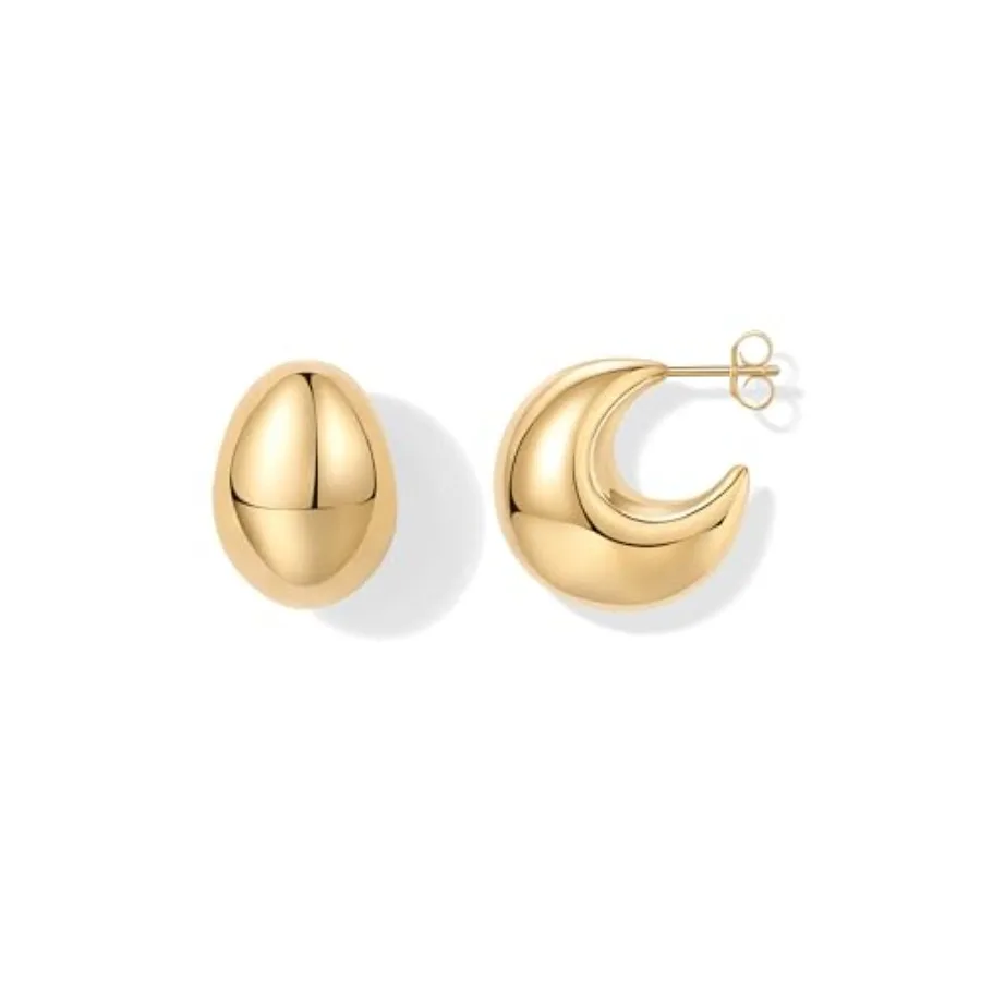 

14K Gold Plated 925 Sterling Silver Posts Statement Earrings for Women - Geometric Drop Dangle Hoop Gold Earrings