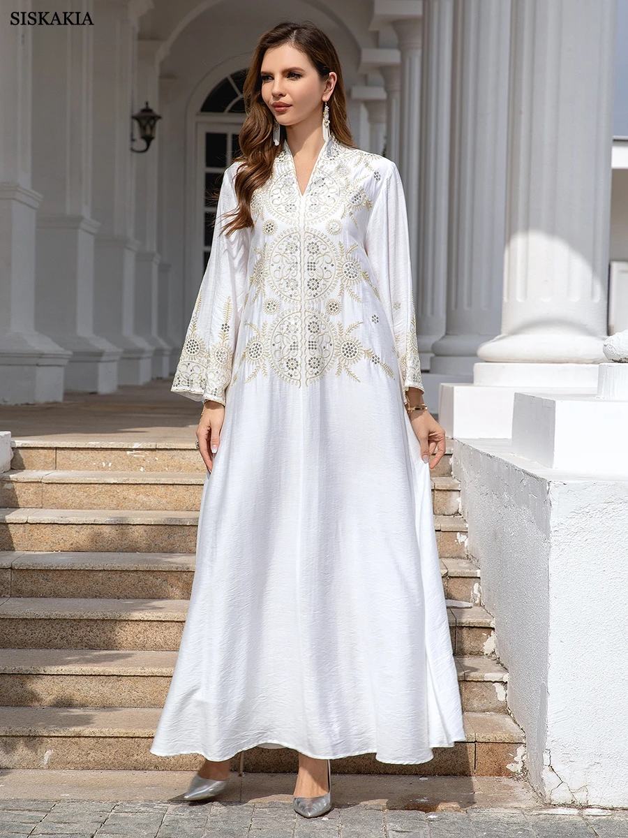 Siskakia Abaya 2024 Dubai Embroidery Sequins Long Dresses For Women Elegant Muslim Jalabiyat Turkish African Kaftan Clothing