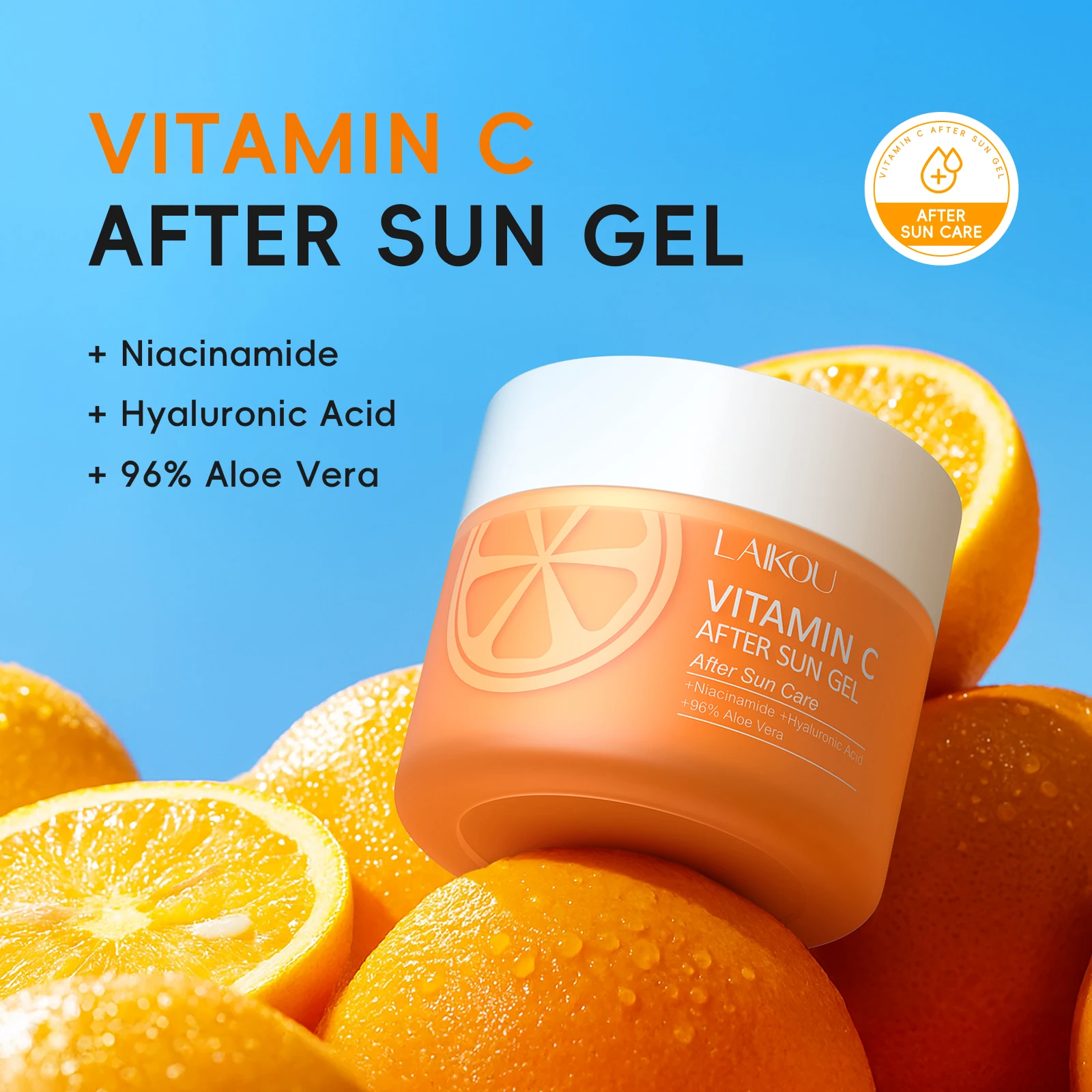 LAIKOU 100g Vitamin C after Sun Gel Deep Hydration Cooling Effect for Sun-Kissed Skin