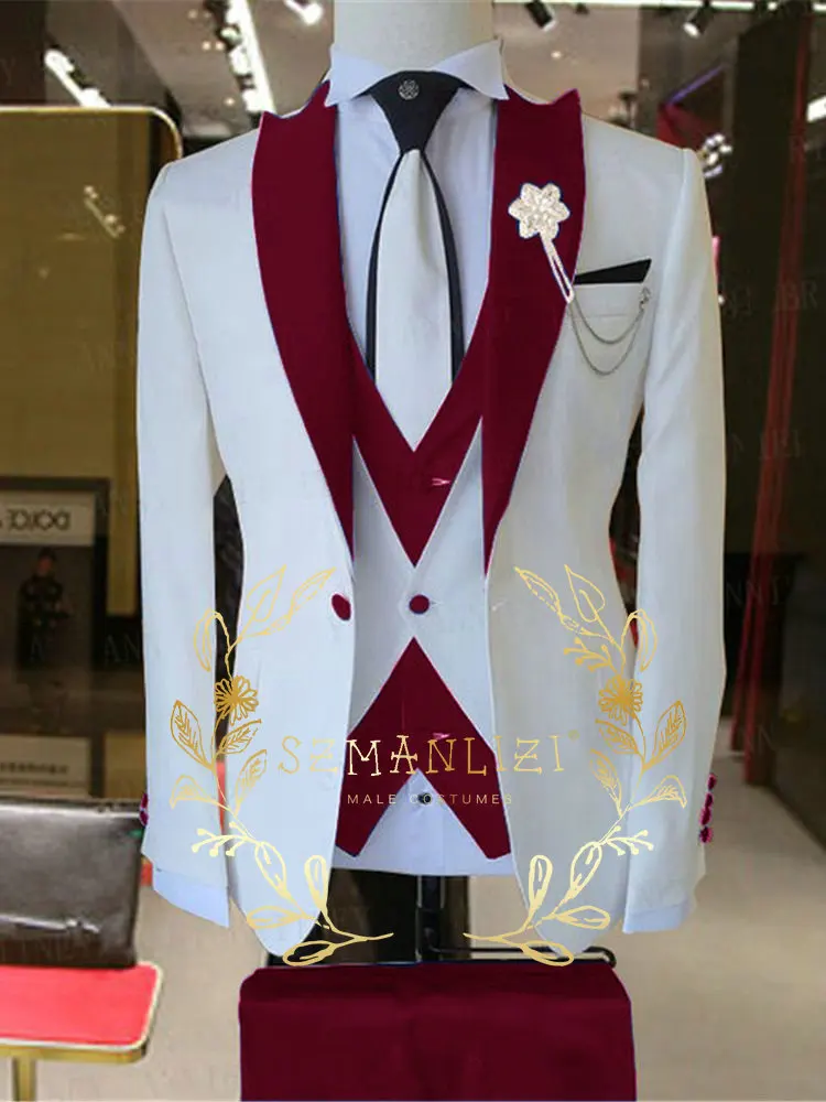 Suits For Men 2024 Latest Design Blazer Sets Black White 3 Piece Trajes De Hombre Luxury Fashion Prom Party Dress Wedding Tuxedo