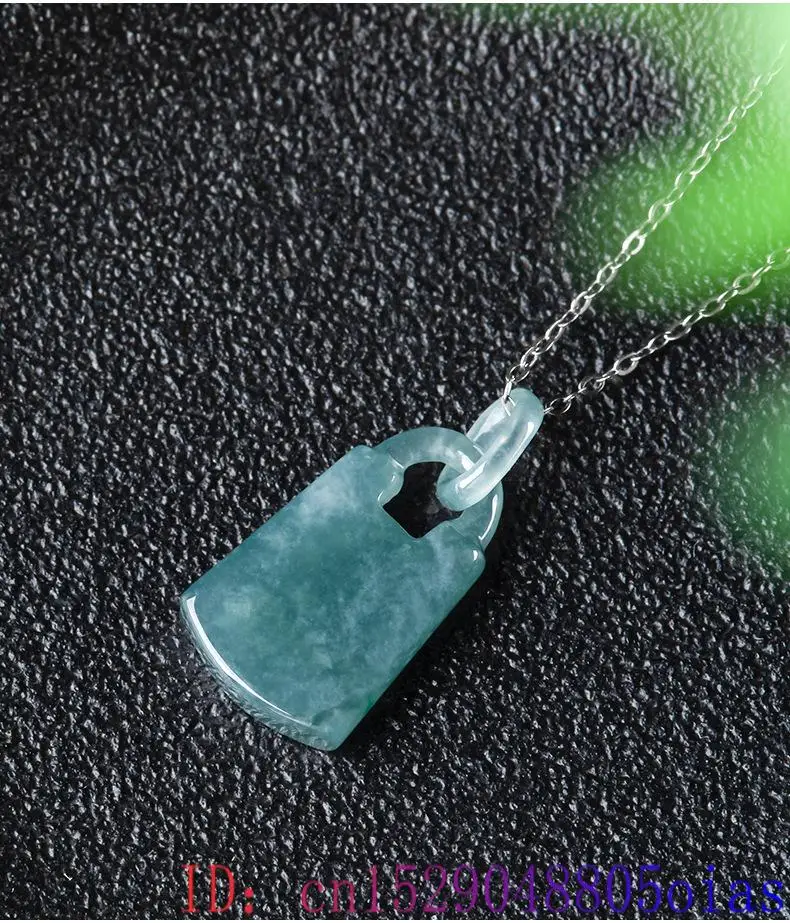 Colar de pingente azul Jadeite Lock para mulheres, jade birmanês, gargantilha esculpida, amuleto talismã, joias naturais reais, presentes para homens