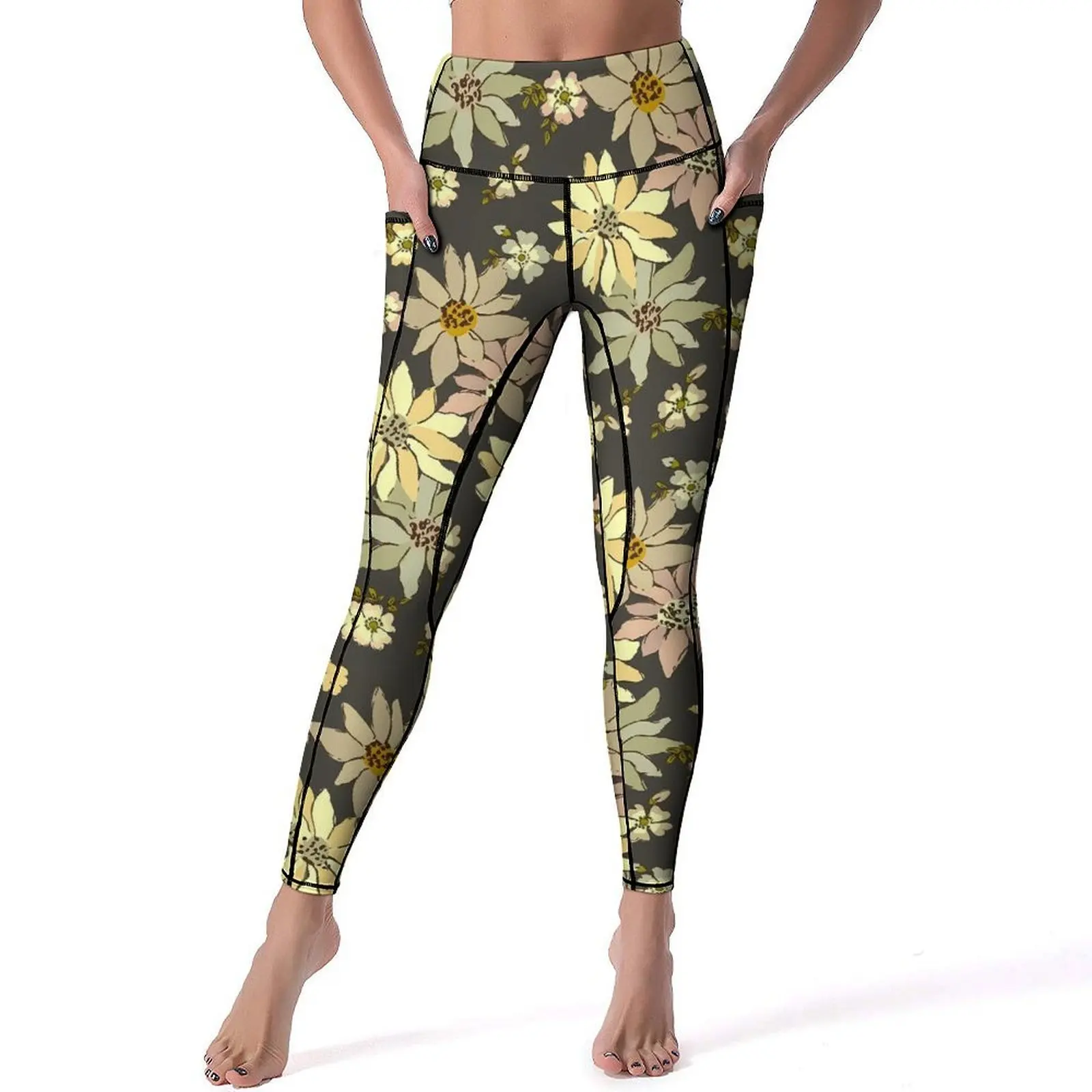 Calça boho floral ioga feminina, leggings de ginástica push-up, calças justas esportivas elásticas, estampa de flores vintage, moda gráfica, sexy