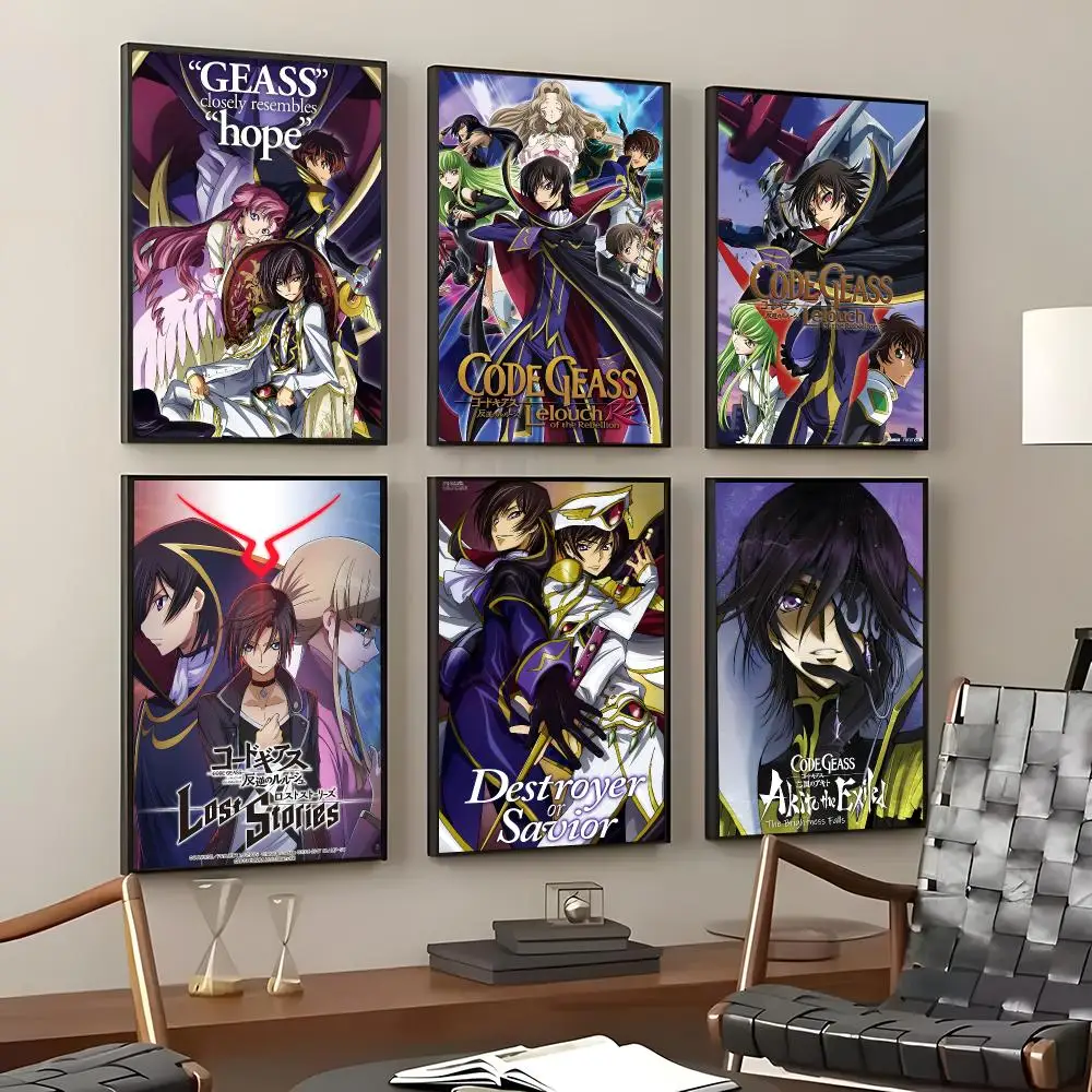 Anime Code Geass: Lelouch of the Rebellion Poster Self-Adhesive Waterproof Wall Stickers, Coffee Bar Home Wall Decor