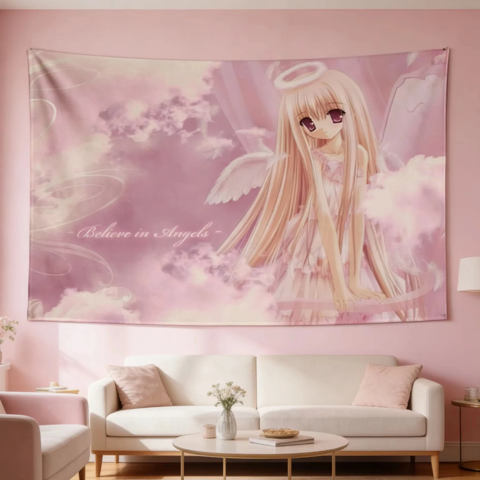 1pc Angelic Kawaii Pink Cloud Tapestry 2D Polyester Flat Print Wall Hanging Decor for Bedroom Living Room Ideal Gift