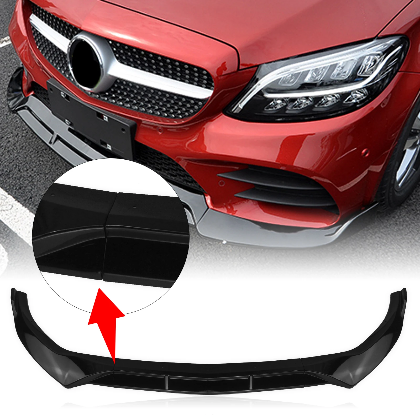 Glossy Black Front Bumper Spoiler Lip Lower Protect Splitter Blade For Mercedes Benz C Class W205 Sport 2019-2021