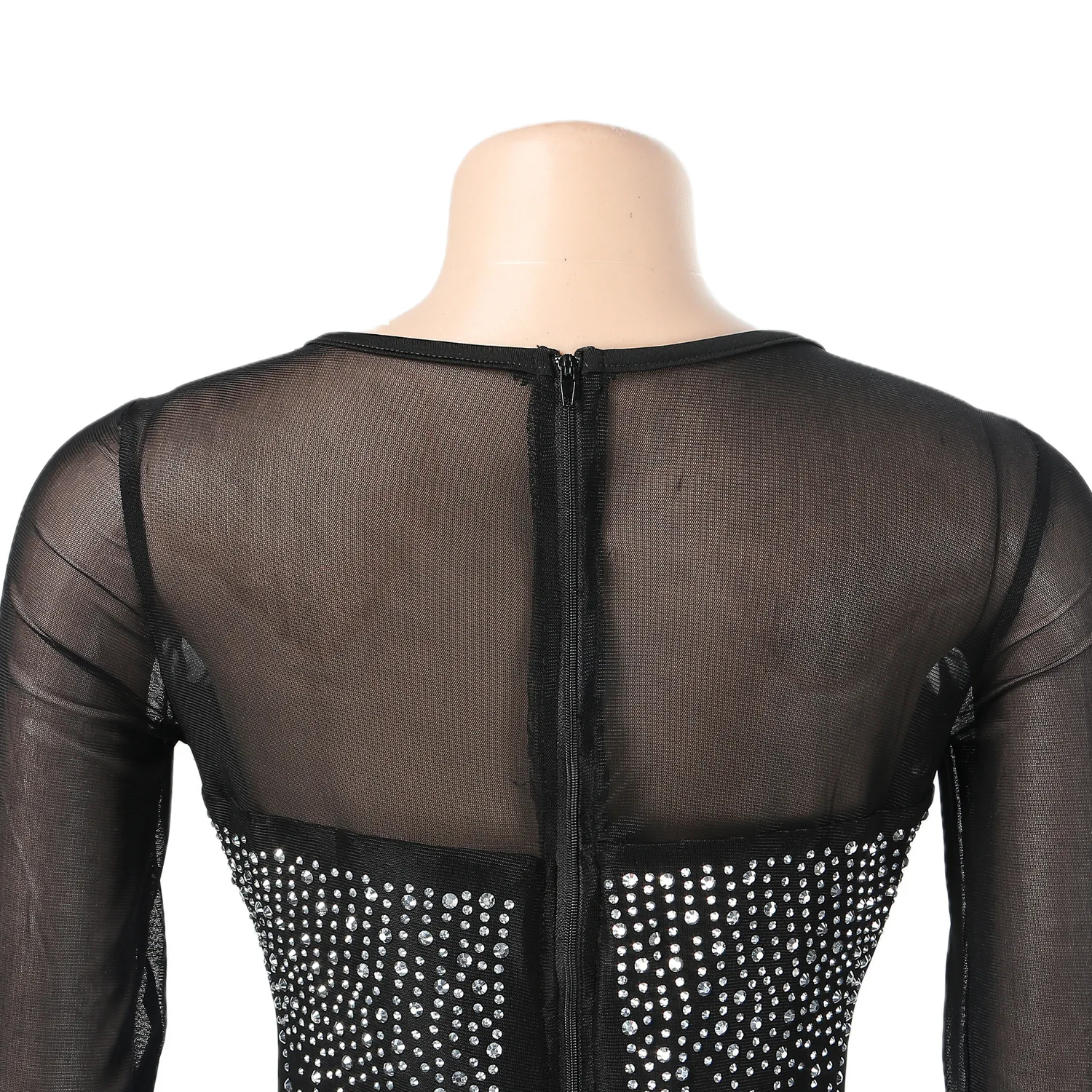 نحيل حجر الراين نادي رومبير مثير المرأة س الرقبة Bodycon لامعة شبكة حزب وزرة بذلة