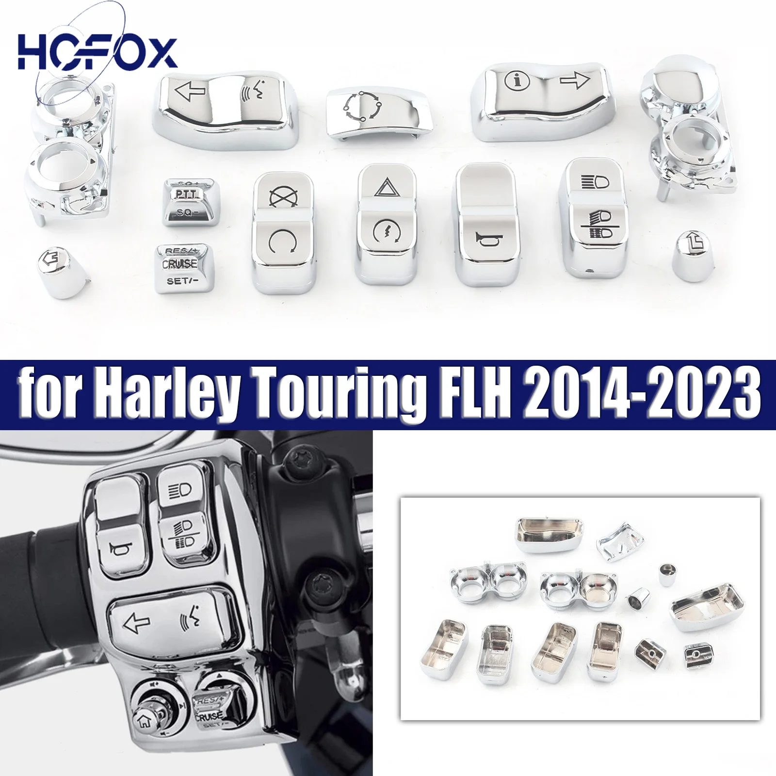 

Moto Accessory Black Chrome Hand Control Switch Housing Buttons Caps for Harley Touring FLH 2014-2023