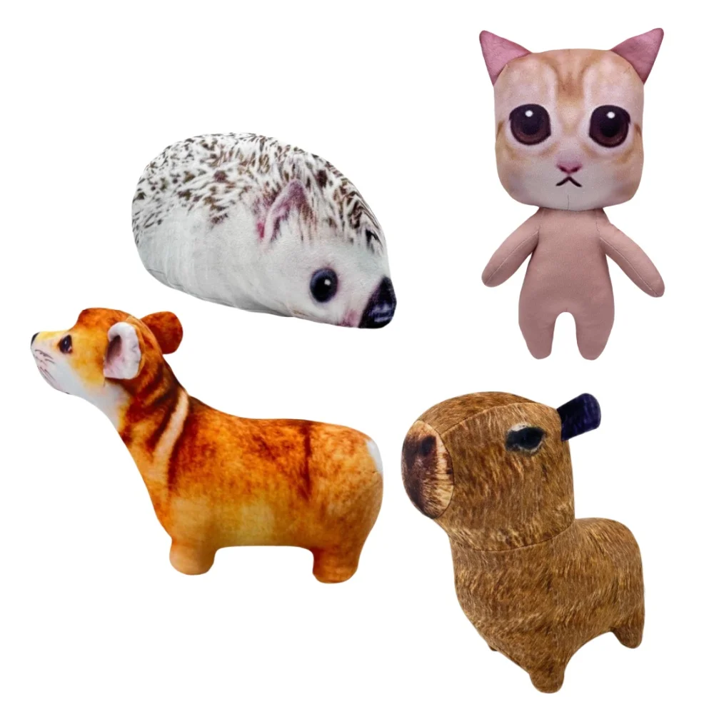 Set of 4 Animal Plush Toys - Realistic Hedgehog, Cat, Dog, Capybara - Soft and Cuddly Stuffed Animals - Perfect for All Ages