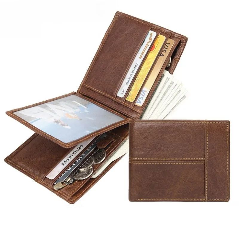 

New Retro Men's Genuine Leather Wallet Short Multi-card US Dollar Clip RFID Wallets