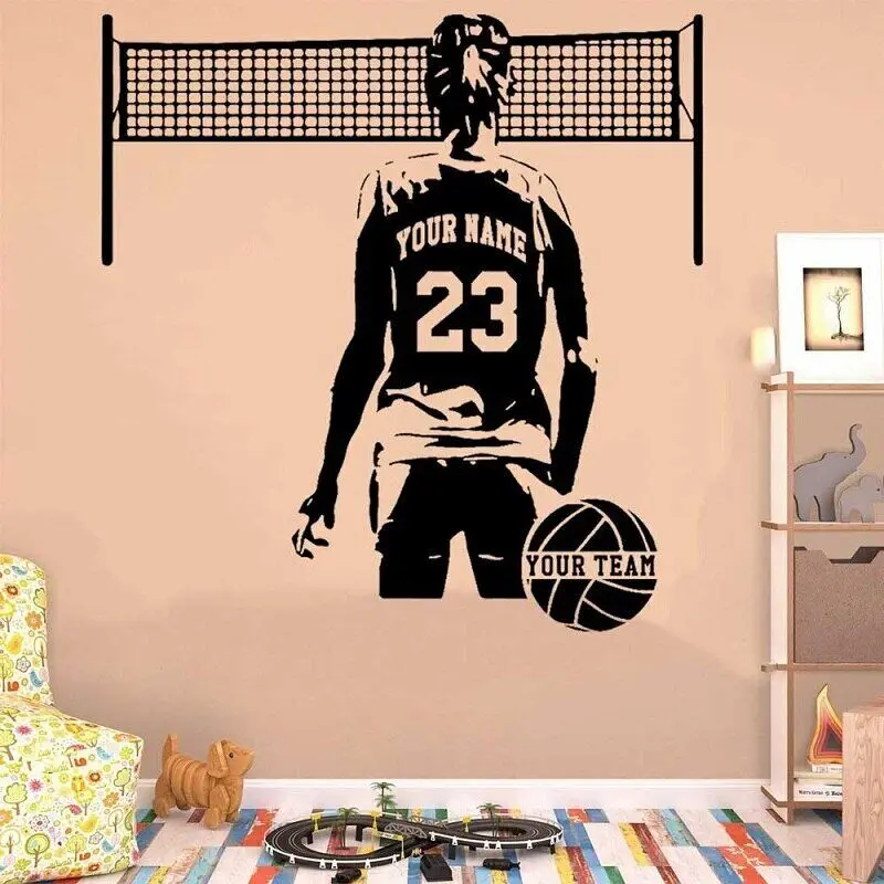 Gifts for Girls Personalized Name Number Volleyball Player Vinyl Wall Decal Volleyball Competitive Sports Girls Room Decal Mural