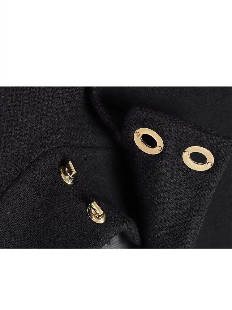 HH レディース 2025 冬新作 ファッション 多機能 スタック装飾 ウール ショートコート 女性らしい気質 ハイカラー ベルト付きジャケット
