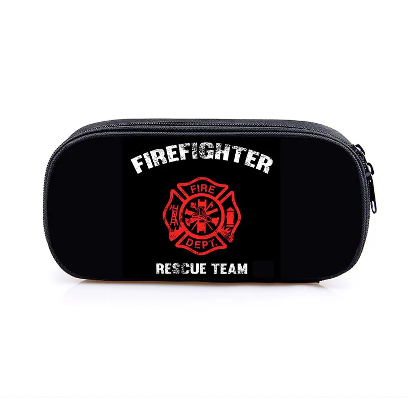 Fireman Rescue Team Print Cosmetic Case Pencil Bag Firefighter Stationary Bag Teenager Pencil Box School Case Supplies Gift