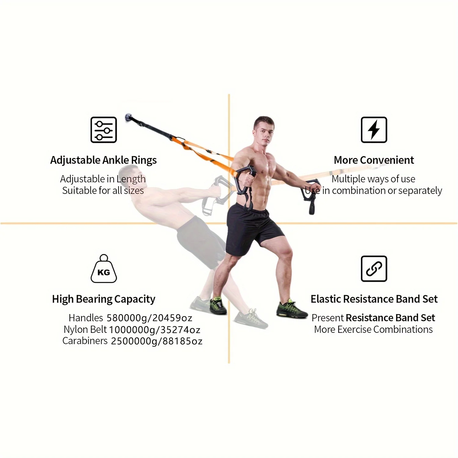 Bodyweight Resistance Training Straps, Complete Home Gym Fitness Trainer kit for Full-Body Workout, Included Door Anchor, Extens