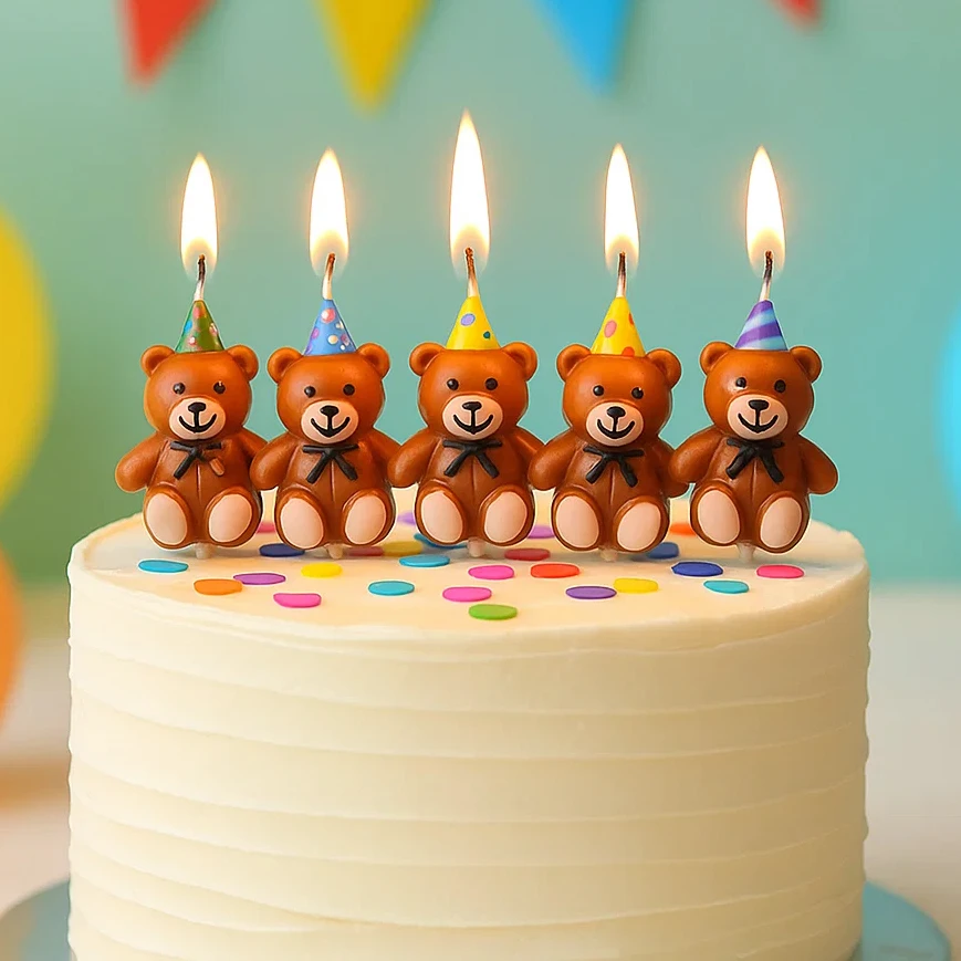 5 pçs dos desenhos animados urso bolo vela cozimento decoração plugin mini chapéu de aniversário urso bonito festa interior bolo toppers