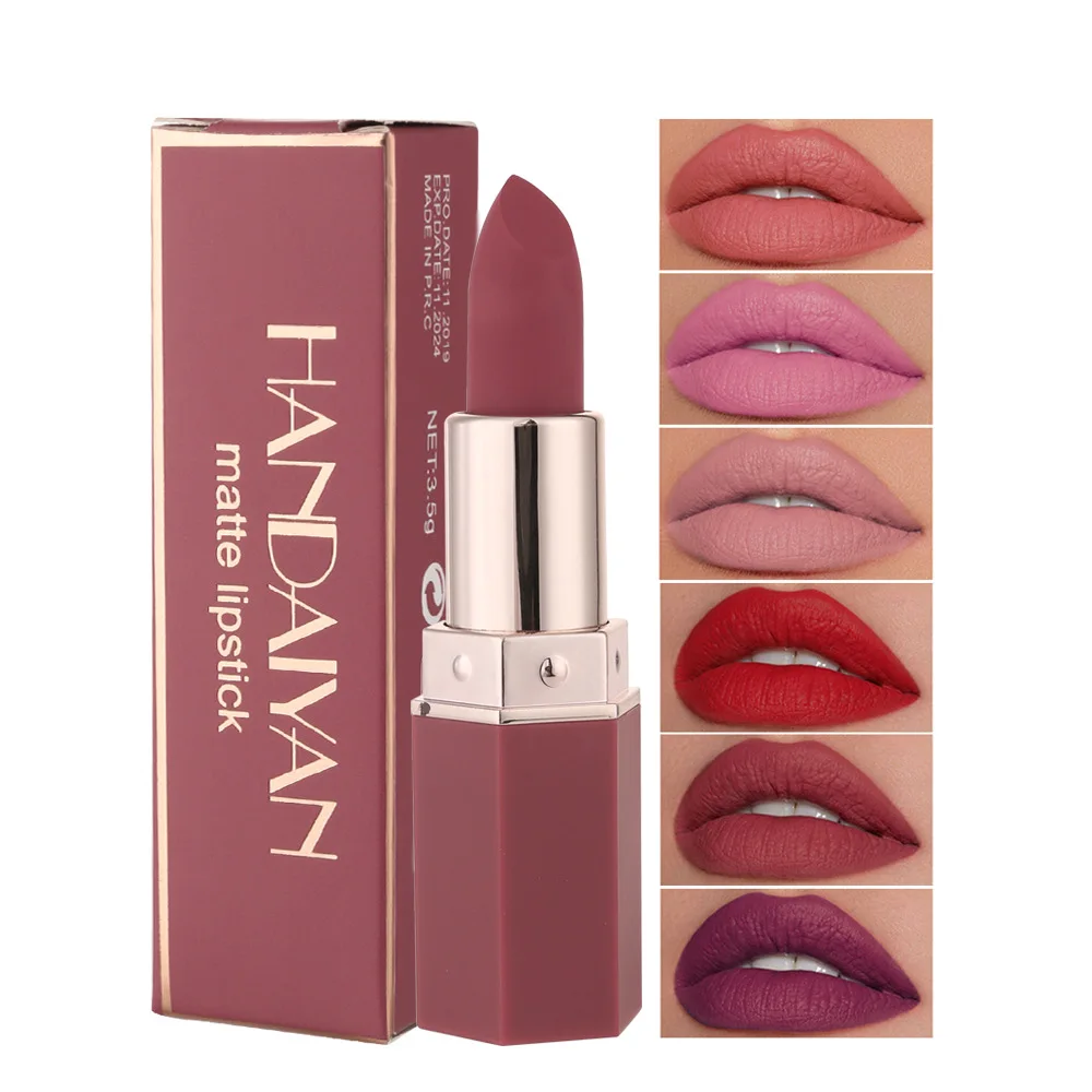 Lápiz labial mate resistente al agua de terciopelo Nude, hidratante de larga duración, Sexy, rojo, taza antiadherente, maquillaje, tinte de labios, Cosméticos de belleza, 6 colores