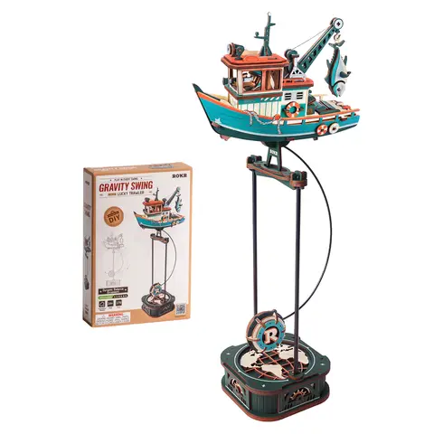 ROKR Wooden 3D Puzzle-Lucky Trawler Pendulum Balance Toy Model Building Kit DIY Gravity Swing Toys for Desktop Decor Holiday Gift for Teens Boys