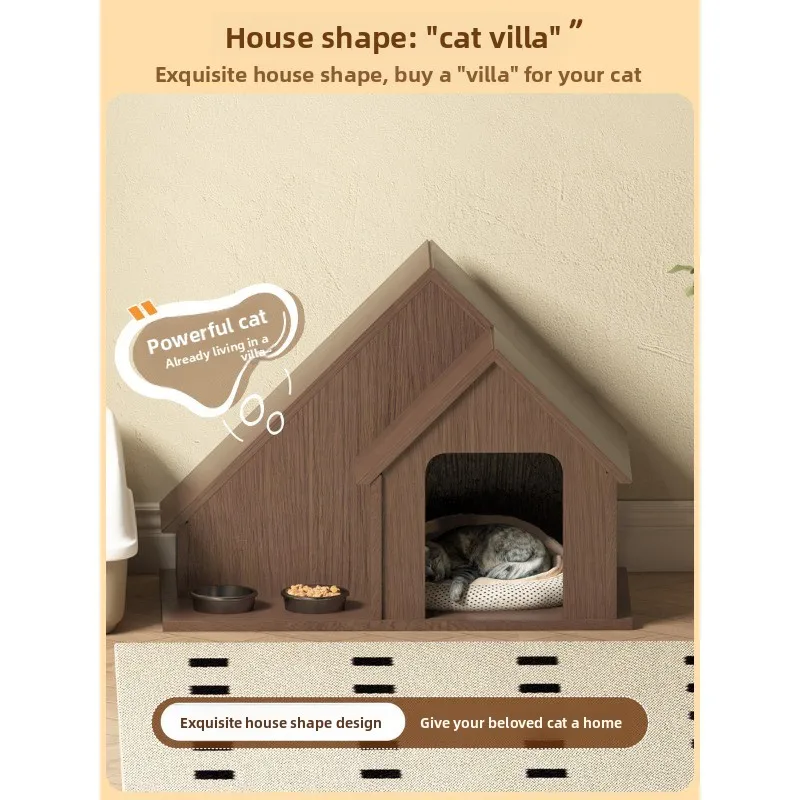 Cat Villa Cat House Integrated, Double Bowl Feeding Area Cat House