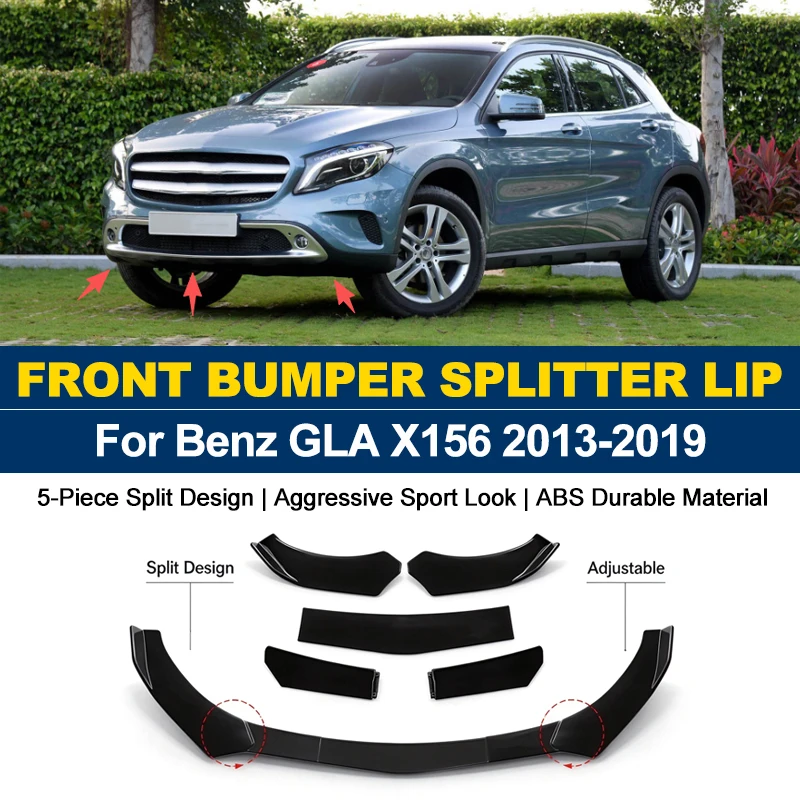 5Pcs ABS Front Bumper Canard Lip Splitter Spoiler Body Kit For Mercedes-Benz GLA X156 2013-2019 2014 Car Styling Tuning Parts