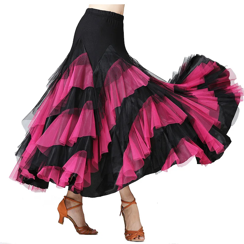 New Women Dancing Costume Flamenco Waltz Ballroom Dance Skirt Classical Competition Practice Layered Big Swing Spanish Skirts