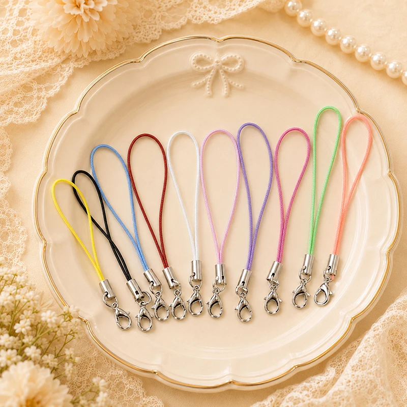 Economic 50Pcs/Pack Lobster Buckle Anti Loss Short Rope Keychain Accessories 10 Colors Options Doll Phone Lanyard Hanging String