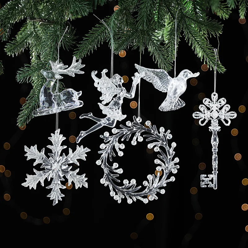 

Practical Christmas Tree Decorations Hot Selling Transparent Acrylic Reindeer Angel Snowflake Ornaments for Christmas