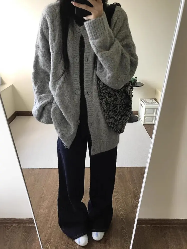 

Корейский мягкий шерстяной свитер в стиле ретро, женский джинт ранней осени и зимы, свободный вязаный свитер средней длины