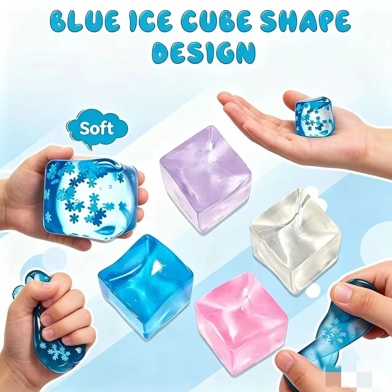 3/4.5/5.5CM Snowflake Ice Cube Squishy Toy Soft Slow Rise Squeeze Ball Stress Relieving Hand Exercise Calming Tool Birthday Gift