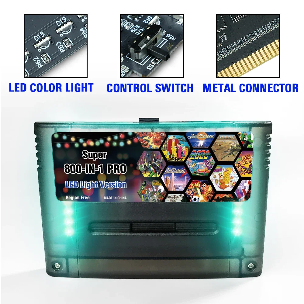 LED 800 in 1 Pro Light-versie Multi-Game-cartridge voor SNES/Super Famicom 16-Bit Retro Game Collection