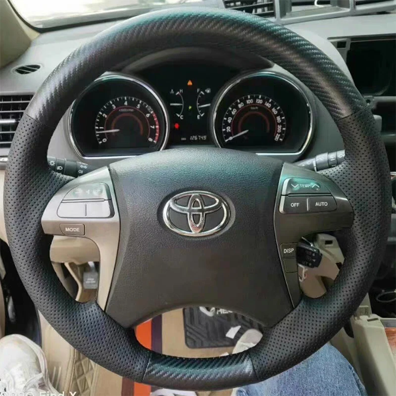 100% Fit For Toyota Fortuner 2011-2015 Hilux 2011- 2015 Auto Parts Hand-stitched black Genuine Leather car steering wheel cover