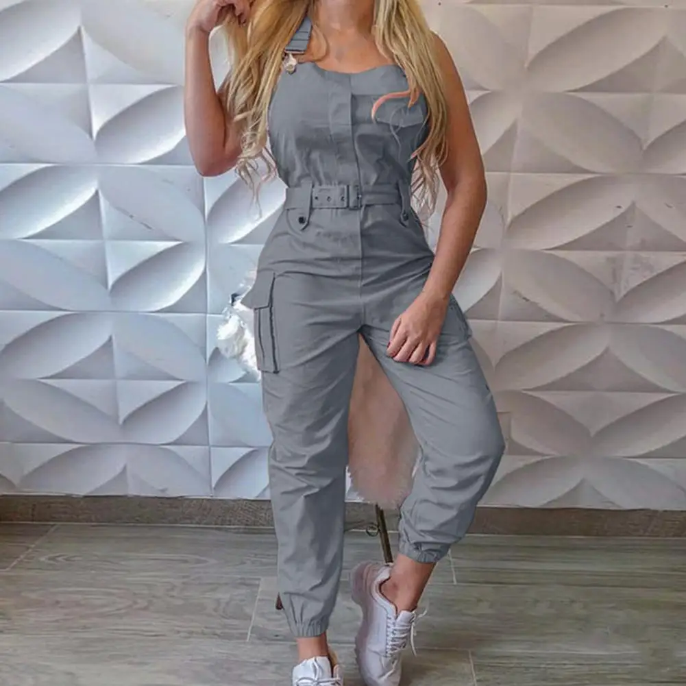 เสื้อผ้าผู้หญิงหญิงแฟชั่นแขนกุด Cargo Jumpsuit เอวสูง Street Trend ผู้หญิงยาว Jumpsuits