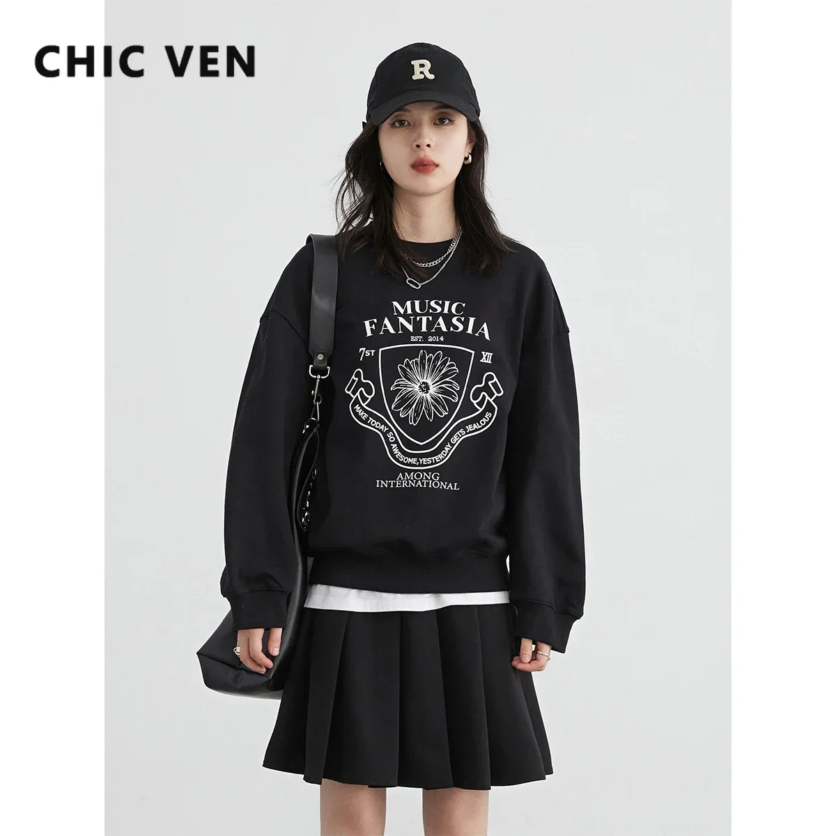 

CHIC VEN Women Sweatshirts Fashion Casual O-neck Letter Printed Pullovers Korean Loose Female Clothes Spring Autumn New 2024